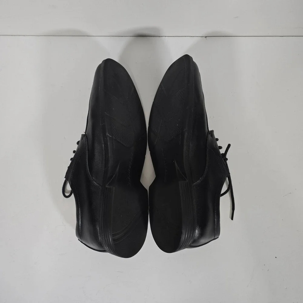 Skechers Leather Caswell Oxford Mens 10 Black Square Toe Memory Foam FLAWED